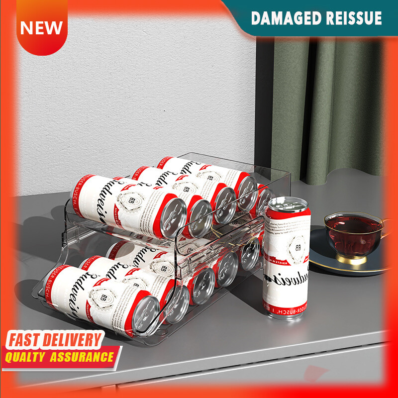 Gambar Beer Coke Refrigerator Storage Box Transparent Double layer Cans Beverage Storage Artifact Kitchen Finishing Rack