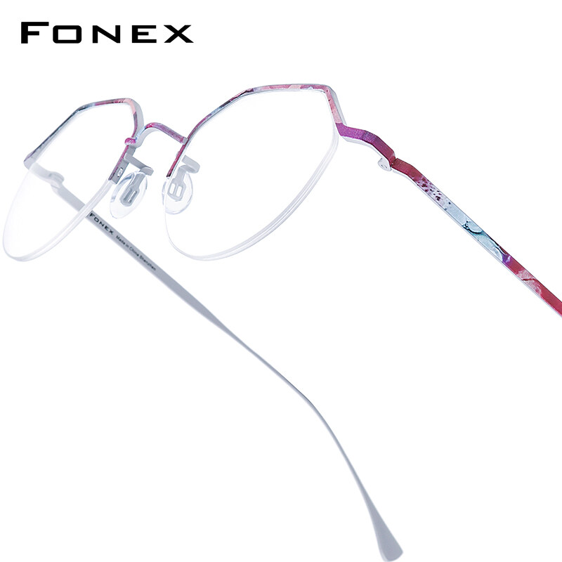FONEX Pure Titanium Glasses Women New in Brand Design Retro Polygon Round Eyeglasses Ultralight Vint