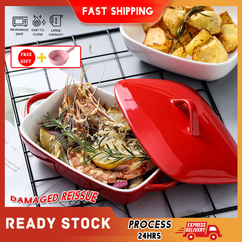 Gambar Baking Plate with Cover Cheese Baking Rice Bowl Rectangular Ceramic Baking Oven Microwave Oven Available