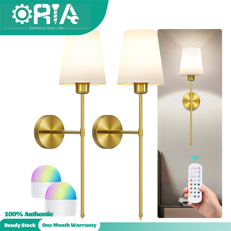 ORIA Golden Wall Light Rechargeable LED Light Indoor With Remote Battery Operated Wall Sconce Set of 2 with Dimmable Detachable Bulbs Timer 15 Colors Night Lights for Bedroom Living Room Hallway