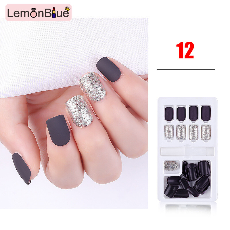 Gambar LemonBlue 30Pcs set Nails Patch Full Cover Press On Nails Sticker Fake Nails Easy to Move Nail Tips for Girls Women