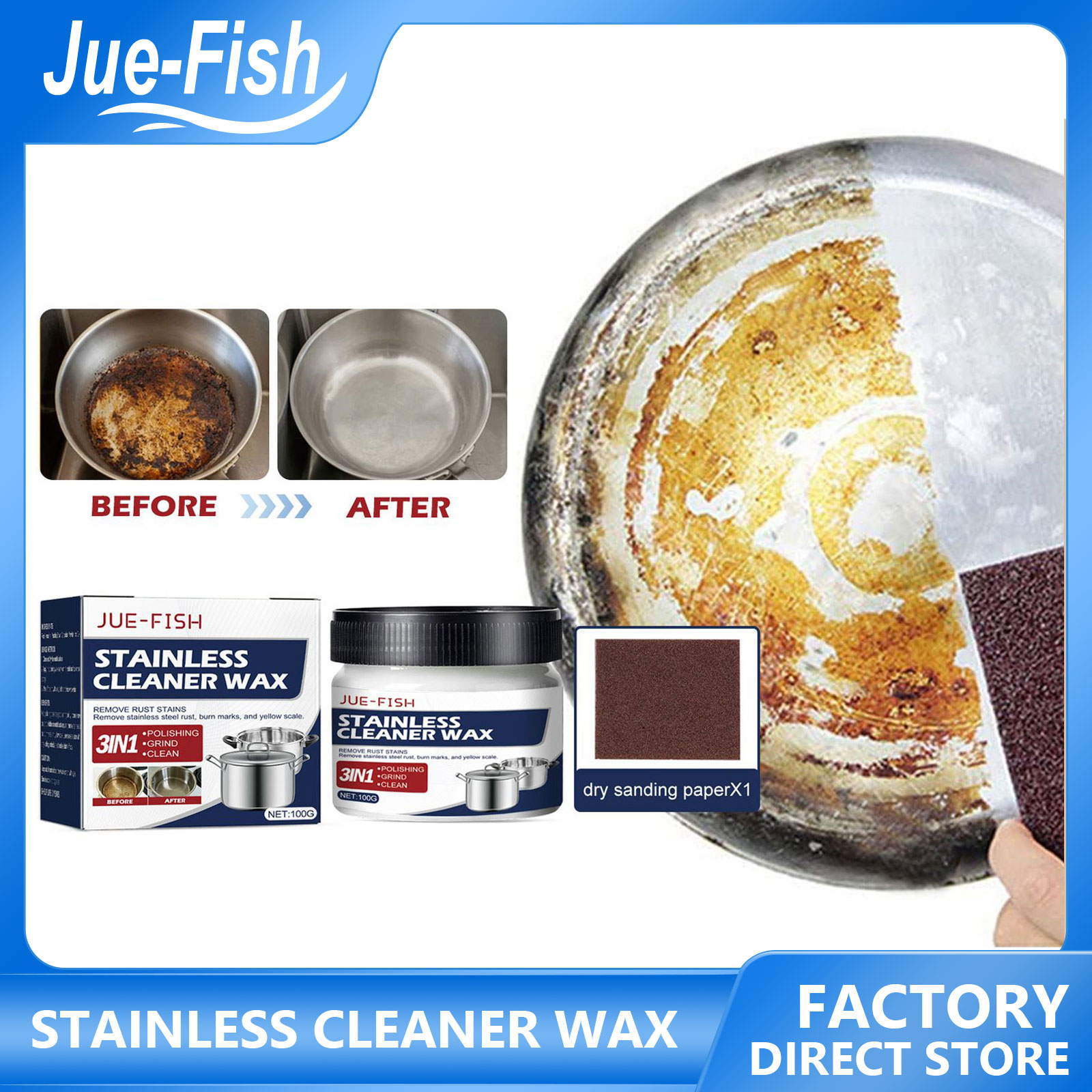 JUE-FISH Metal Polishing Paste Polishing Wax Metal Steel Ceramic Watch Polishing Paste Rust Remover Kitchen Accessories Metal Polishing Wax Household Kitchen Range Hood Cooking Utensils Cleaning Rust Removal, Oil Stains Polishing and Cleaning Wax ราคา 157 บาท*ส่งฟรี