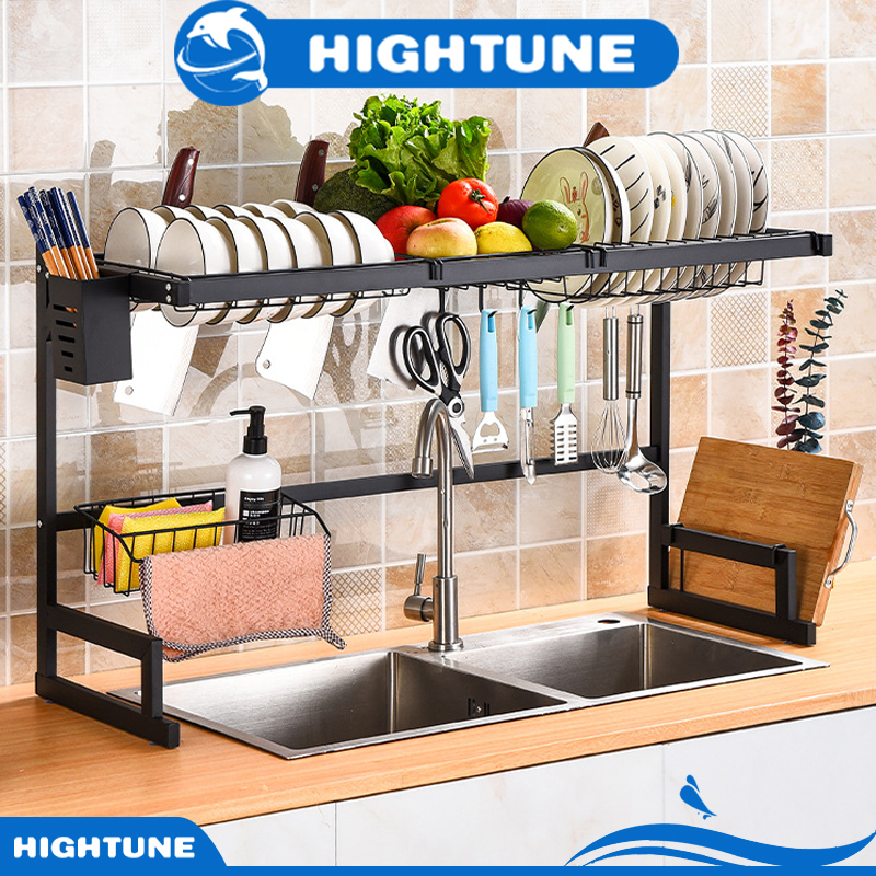 Gambar HIGHTUNE 65CM Sink Rack Kitchen Dish Rack Stainless Steel Dish Drainer Plate Drying Storage Shelf