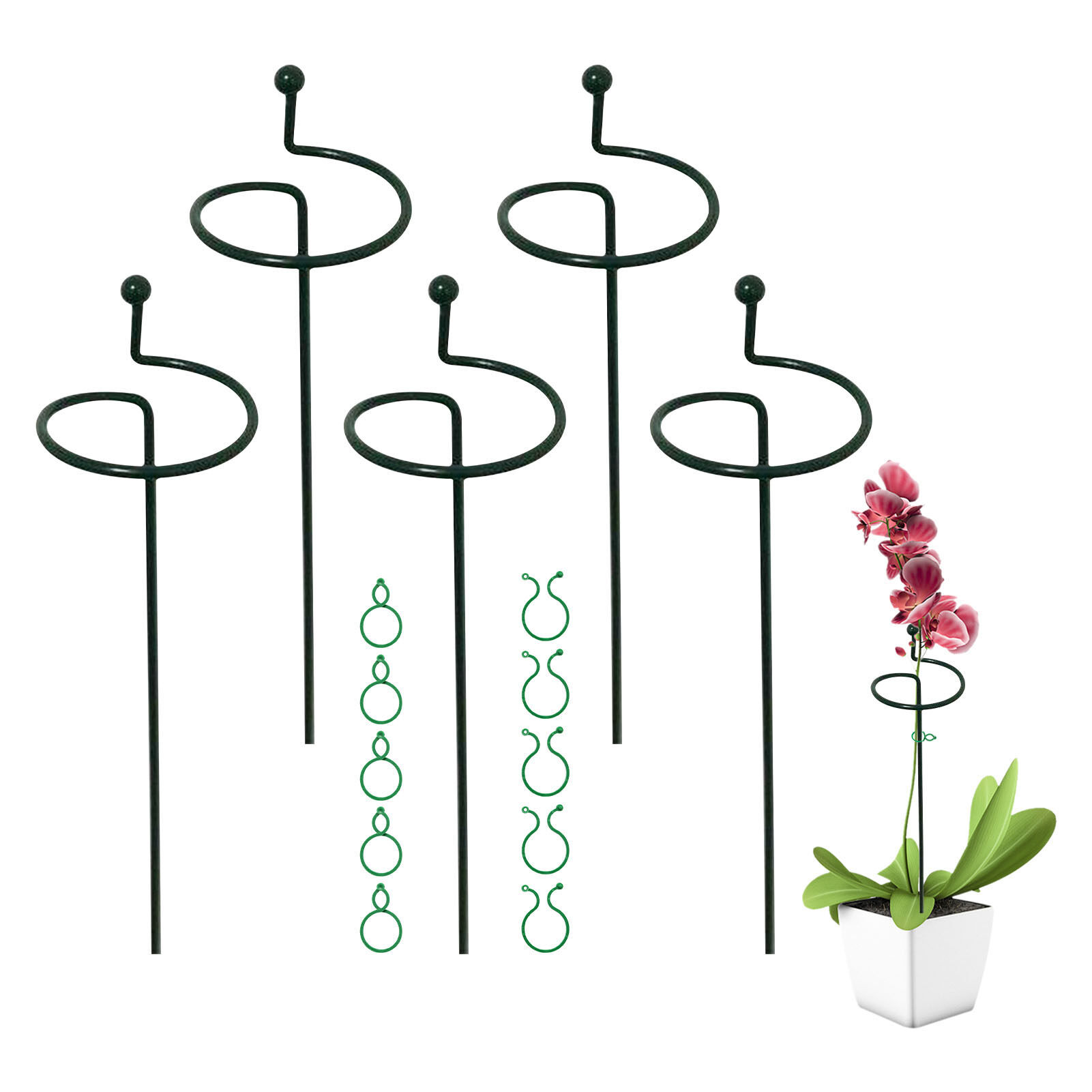 Plant Stem Support,10Pcs Plant Support Stakes,Plant Cage Support Ring with 10 pcs Plant Clips,Single Plant Stem Flower Support for Flowers Tomatoes Peony Lily Rose 40cm/15.7inch Long 