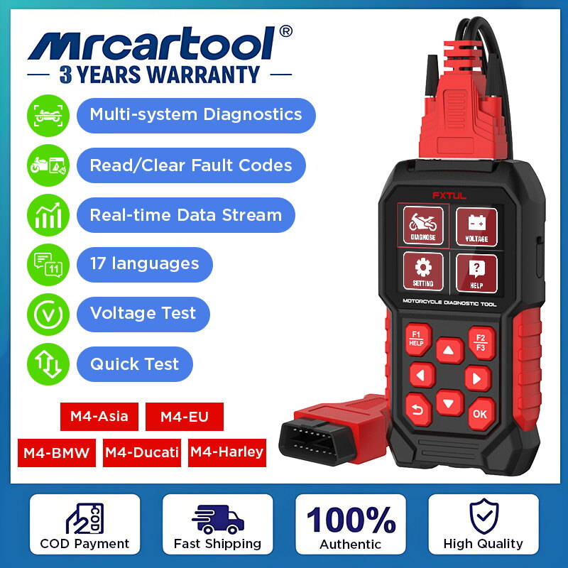 (2024 New) MRCARTOOL FXTUL M4 Motorcycle Scanner Diagnostic Tool Encoding Keys TPS ABS Anti-theft Test Universal Motorbike OBD2 Scanner for YAMAHA, HONDA, KAWASAKI, Suzuki, VESPA, EUROV ราคา 4,999 บาท*ส่งฟรี