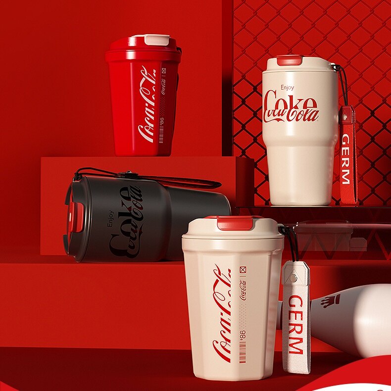 Gambar GERM Coca Cola Co branded Coffee Cup Liner 316 Grade Stainless Steel Professional Coffee Small Mouth Snap Flip Seal Small Diameter Direct Drinking Simple