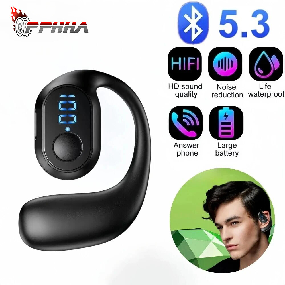 【Pphha】Bluetooth 5.3 Earphone Wireless Handsfree Headset with Mic Single Sports Headphone for iPhone Android Samsung Laptop