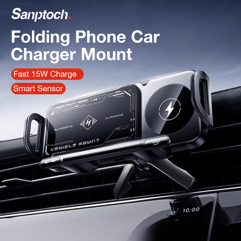 Sanptoch Fold Phone Car Holder Charger For Samsung Galaxy Z Fold 6 5 4 3 S24 S23 S22 Ultra 15W Wireless Fast Charger Phone Mount For iPhone 17 16 15 14 13 12 Pro Max Plus Huawei OPPO Vivo Folding Phone Stand ราคา 716 บาท*ส่งฟรี