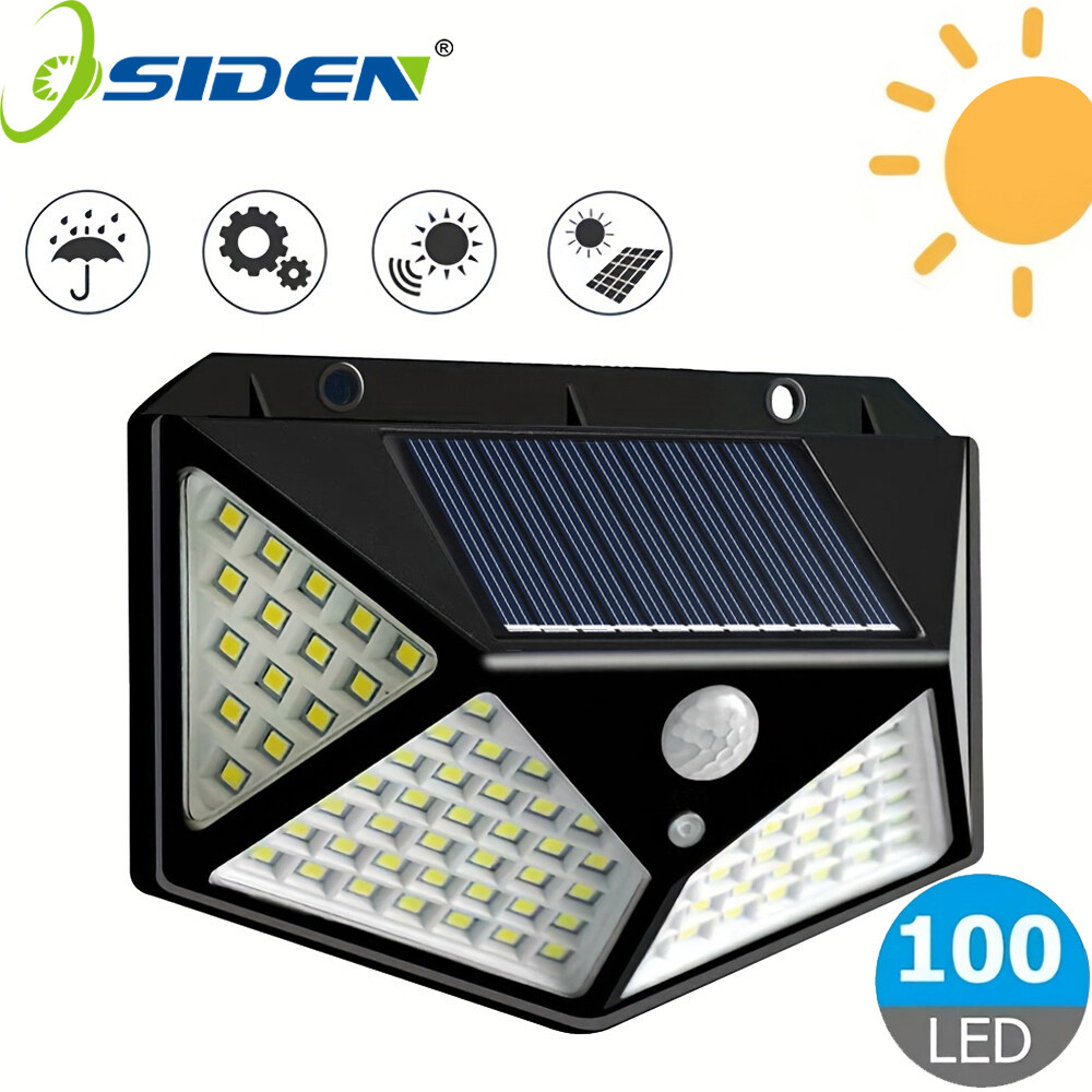 100LED Đèn năng lượng mặt trời ngoài trời, chiếu sáng ngoài trời, cảm biến chuyển động đèn LED, 3 chế độ, đèn tường chống thấm nước, cài đặt trong sân, vườn, cửa trước, ban công, nhà để xe