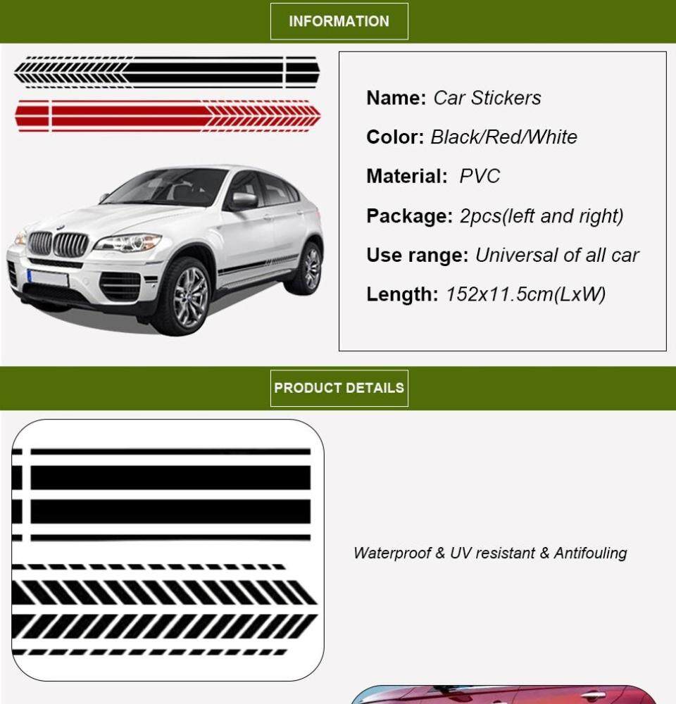 2pcs Universal Olahraga Balap Stripe Stiker Grafis Fit Mobil Truk