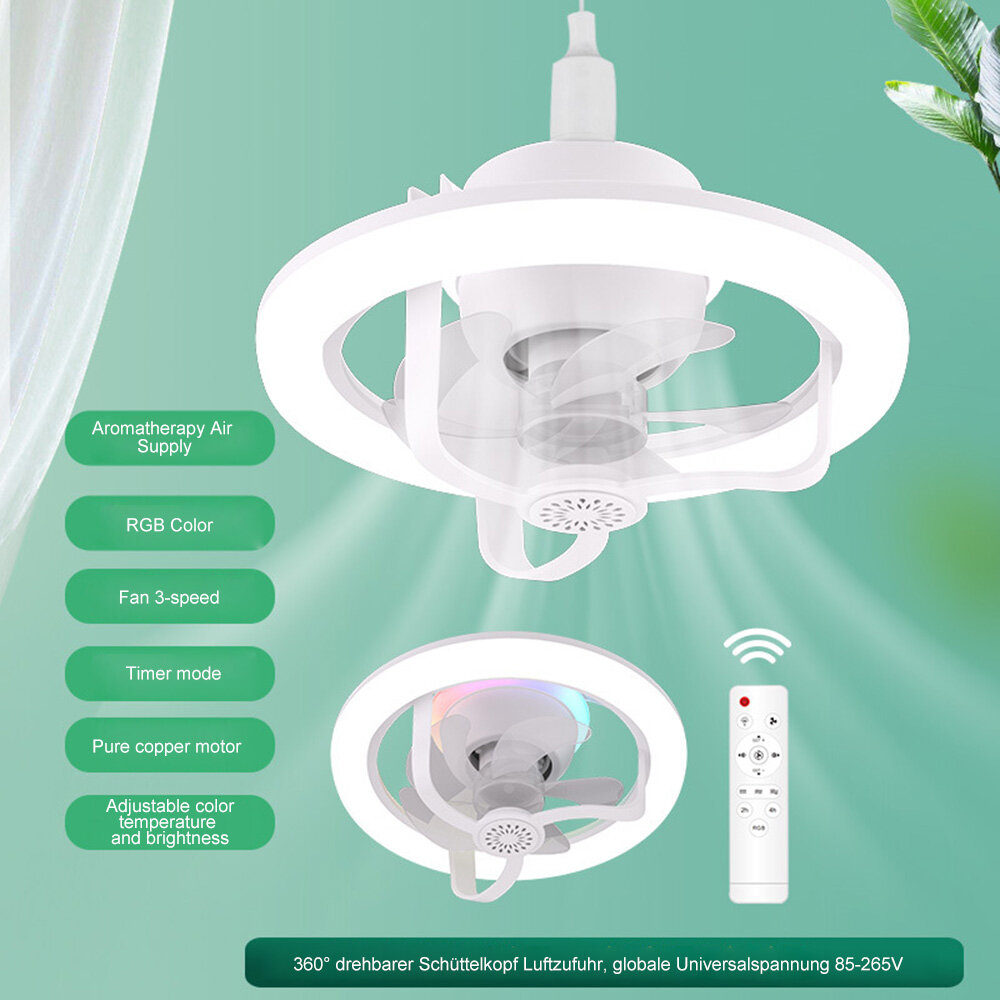 Quạt trần với đèn đèn LED tròn đèn trần Fan điều khiển từ xa 360 ° Swinging cánh quạt đèn trần cho phòng ngủ phòng khách