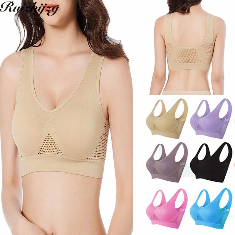 Ruizhijzg S-7XL Phụ Nữ Áo ngực thể thao Yoga Với Có Thể Tháo Rời kiểu đúc có độn luyện tập chạy Thể Thao Phụ Nữ Không Dây không gọng thép nâng cỡ lỡn