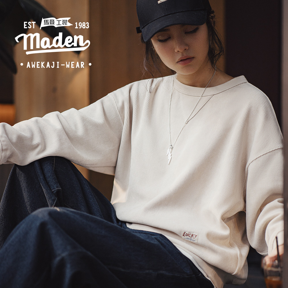 MADEN brand work style 2024 spring new girls college style American retro Chenille hoodie women's autumn pullover long sleeved base T-shirt raglan sleeve round neck sweater ราคา 1,544 บาท*ส่งฟรี