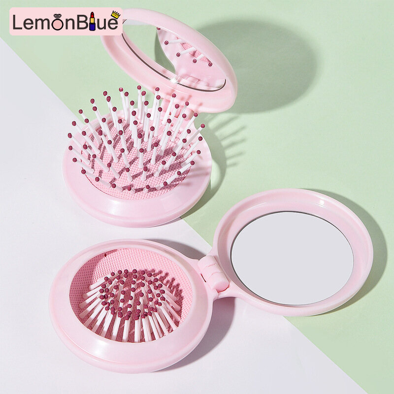 Gambar LemonBlue Portable Folding Comb with Mini Makeup Mirror Multifunctional Massage Hairbrush Women Men Portable Folding with Mini Makeup Mirror Multifunctional Massage Hairbrush Professional Hairdressing Salon Tool Portable Folding Comb