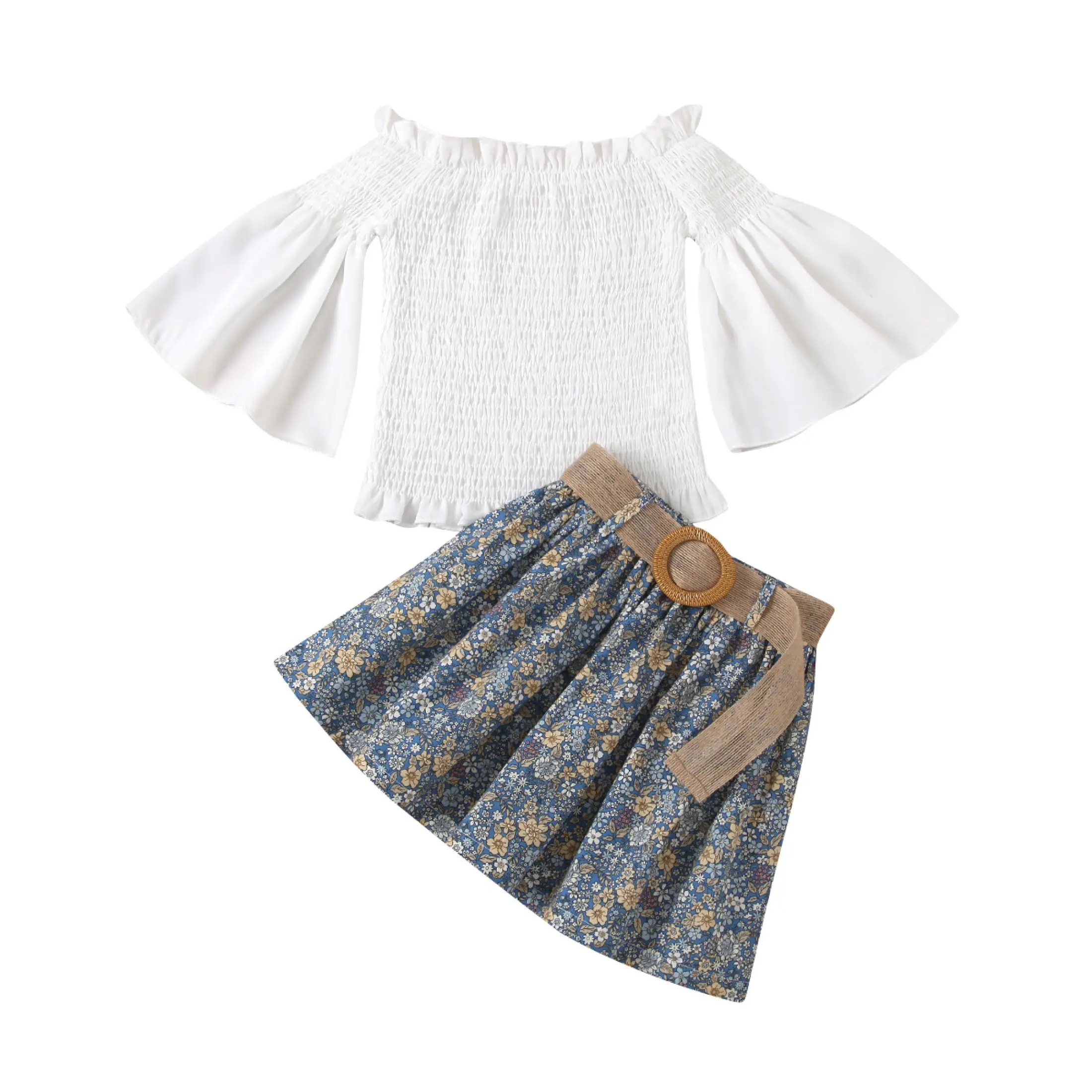 Dress For Kids Girls Flared Sleeve Shirt Floral Skirt Sets Casual Dresses Baby Girls Dress Lazada Singapore