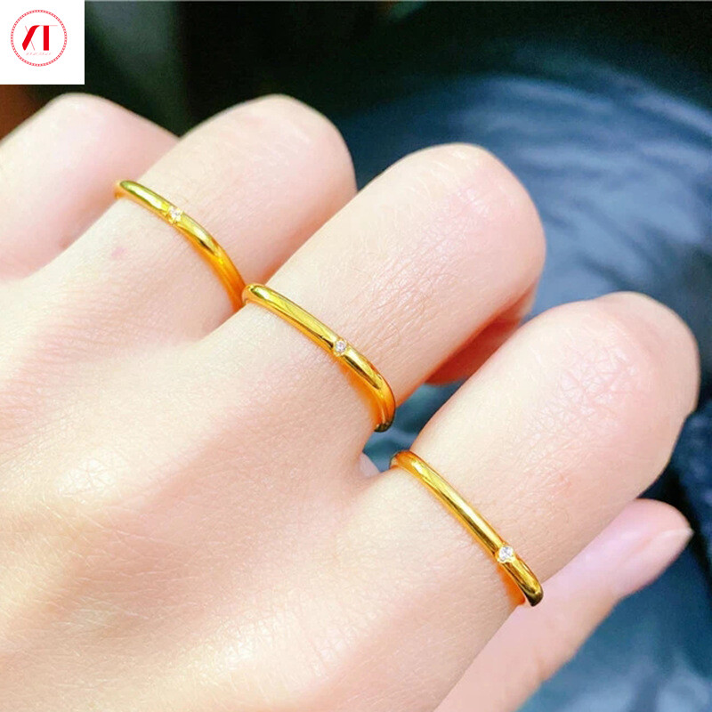  XT Jewellery Nhẫn Vuông Nhỏ 24K Hàn Quốc Kim Cương Thời Trang Cặp Đôi Nữ Mạ Vàng Nguyên Bản 916 