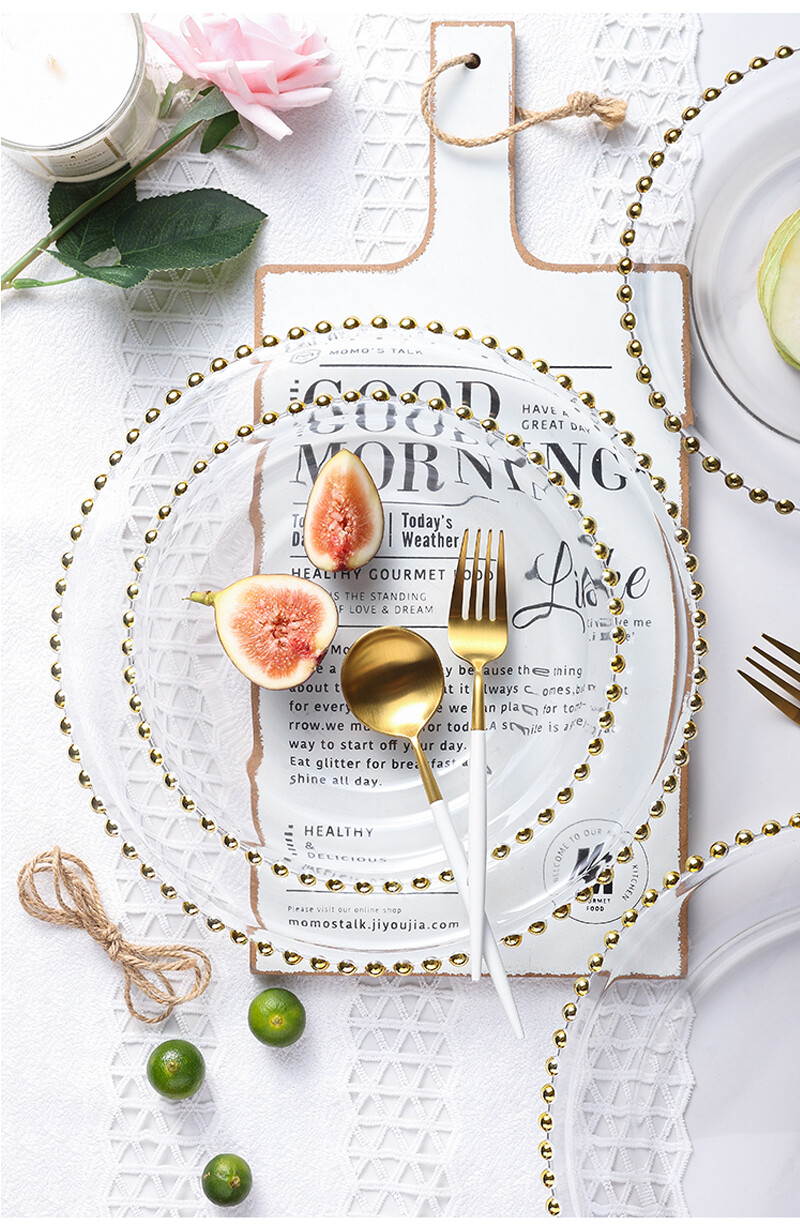 Sweejar Lead Free Glass Plate With Golden Bead Edge For Fruit Bread Cake Steak Lazada Ph