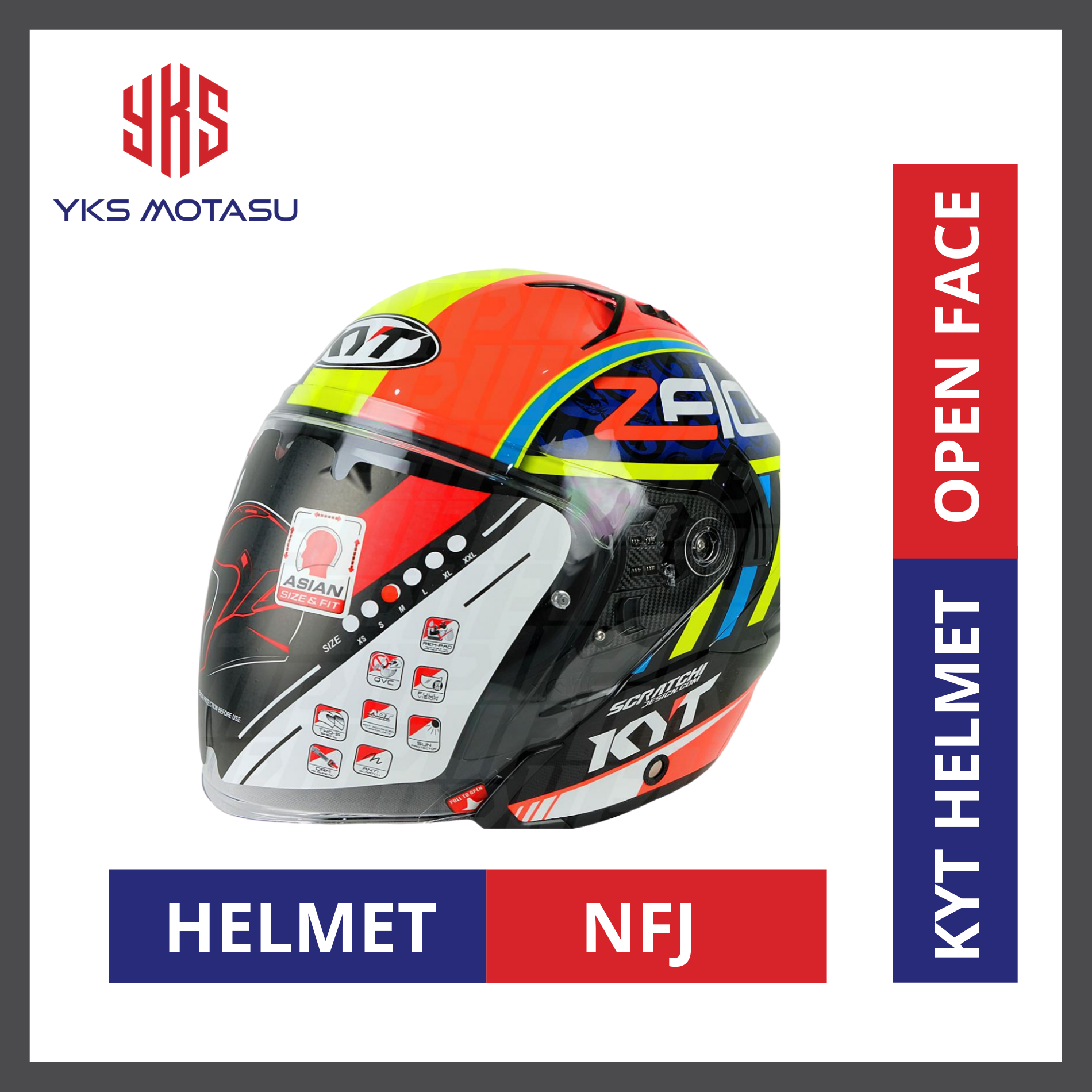 Kyt Nfj Honda Black Red Grey Double Visor Open Face Helmet Special Edition Lazada