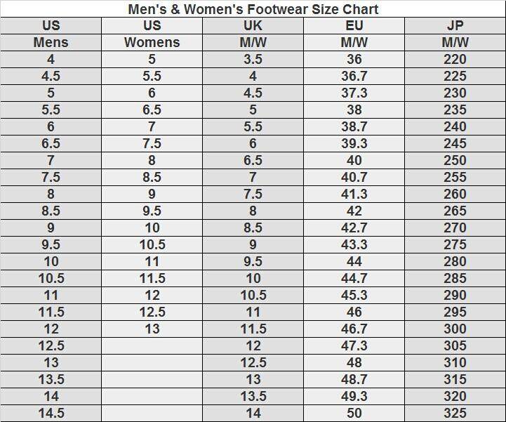 yeezy womens shoes size chart