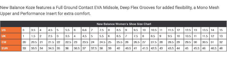 new balance size chart in cm