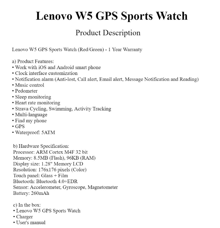 lenovo w5 gps sport watch
