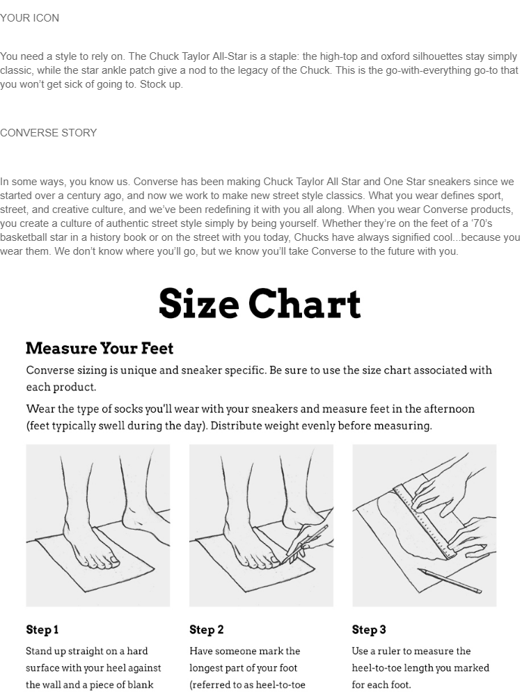 Converse All Star Size Chart