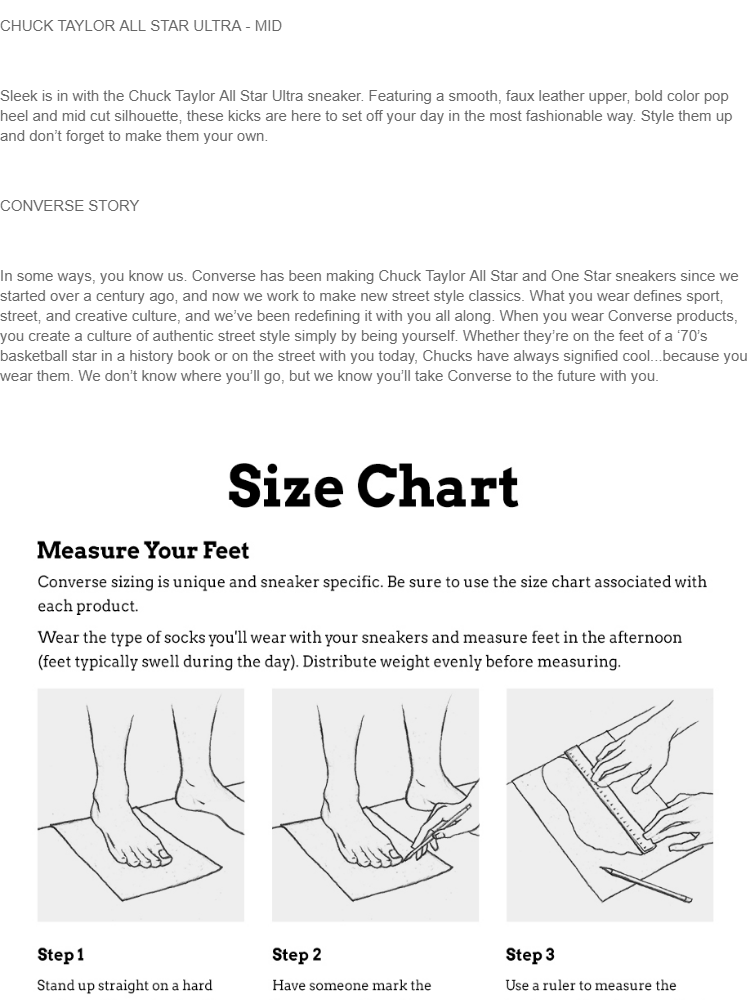 Converse 70 Size Chart