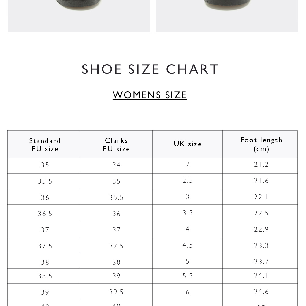 Clarks Size Chart Women