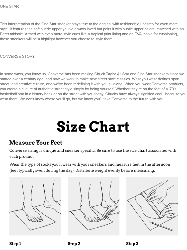 Converse One Star Size Chart