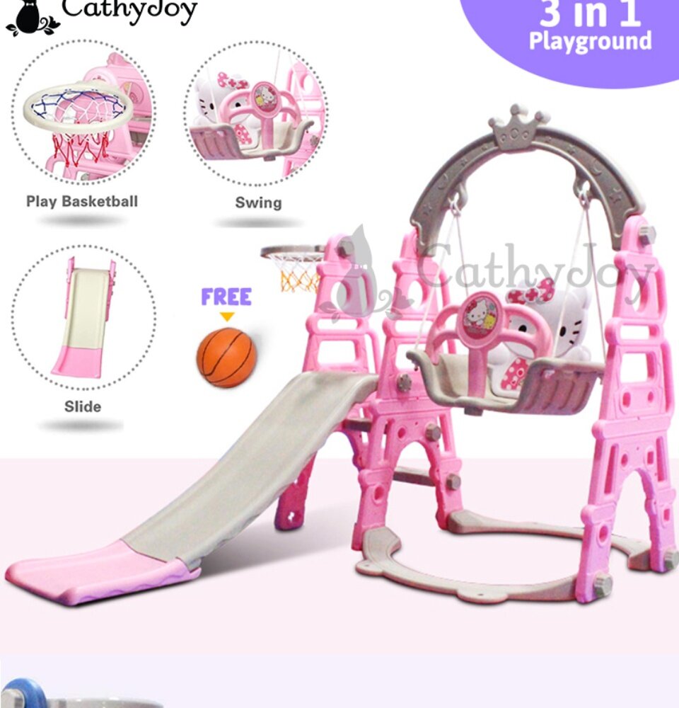 4-in-1 Indoors & Outdoors Playset with Junior Basketball Hoop Ring Toss Game HONEY JOY Toddler Climber and Swing Set 