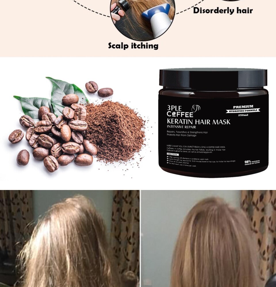 3Ple Coffee Keratin Hair Mask 250ml / Hair Treatment / for MOISTURIZING DRY  / DAMAGE HAIR / keratin hair treatment | Lazada