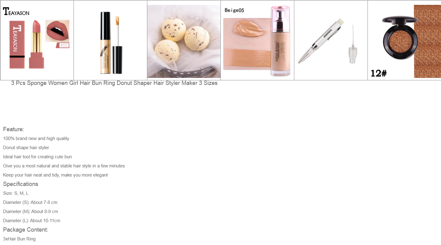 Putnamshop 3 Pcs Sponge Women Hair Bun Ring Donut Shaper Maker 3