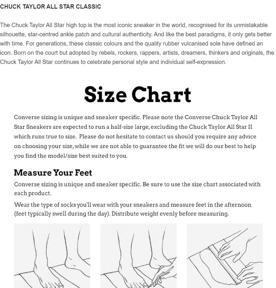 converse sock size chart