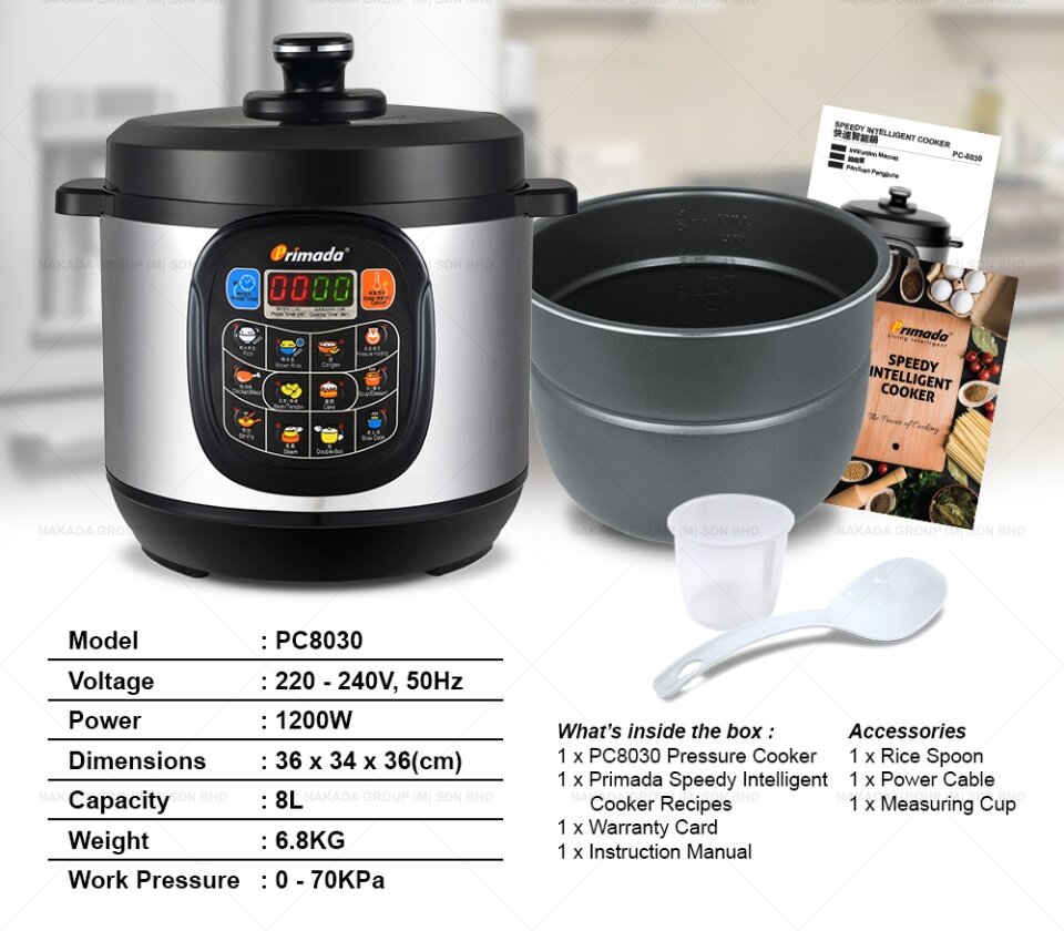 Primada 8 Liter Jumbo Pressure Cooker Pc8030 Free Marble Set Electric Multicooker 2 Ss Pots Bbq Steamboat Pot Lazada