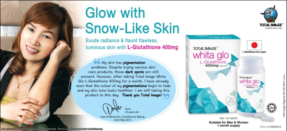 total image whita glo l glutathione TOTAL IMAGE WHITA GLO L-GLUTATHIONE 400MG 30'S (Suplemen Pemutih Kulit /  Supplement for skin whitening)