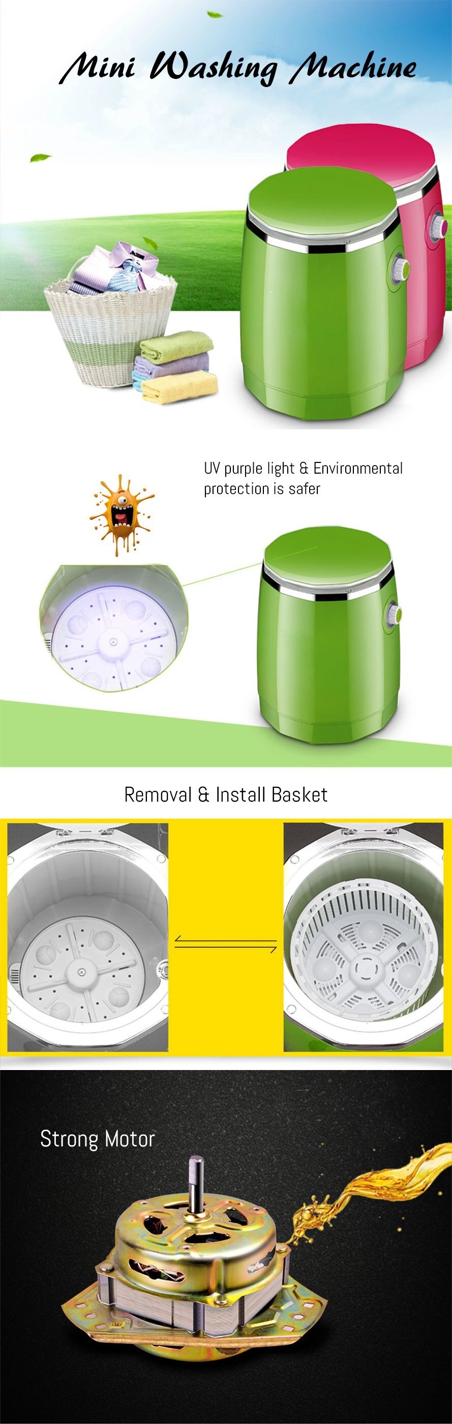 [PINK] XPB1845C Multifunction Portable Mini Washing Machine 4kg